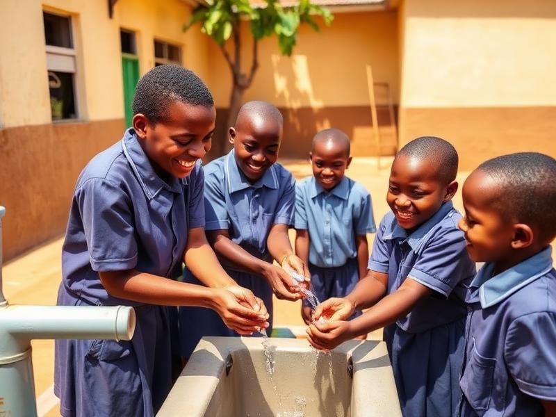 Schoolchildren using a clean water station
